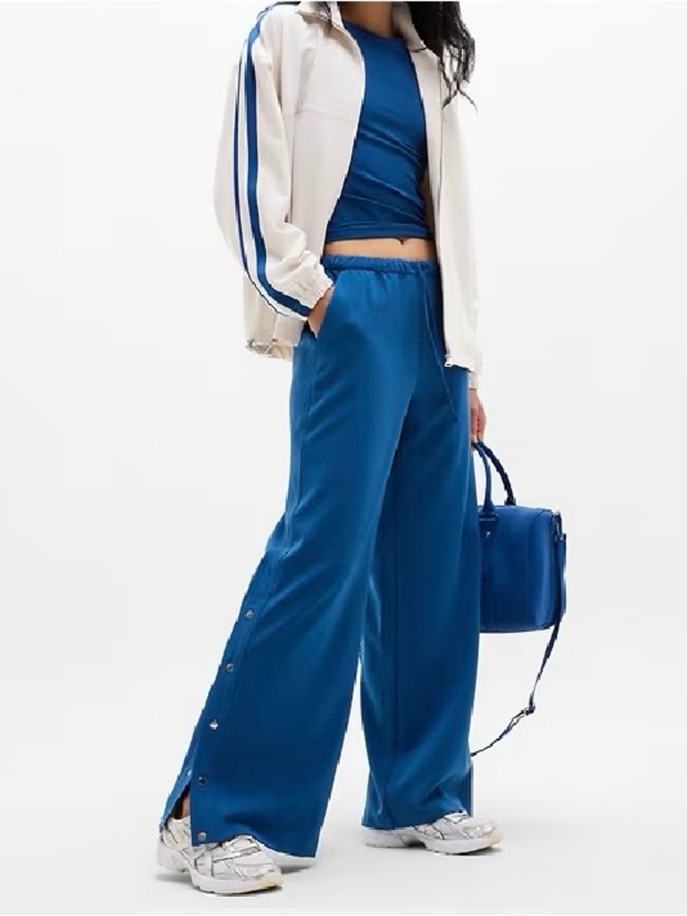 Athleta Wide-Leg Oversized Snap-Button Track Pants in Cobalt Blue Size XXS